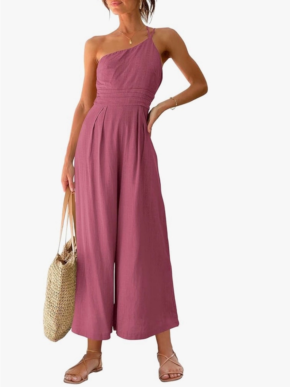Amazon One-Shoulder Wide-Leg Jumpsuit in Rose